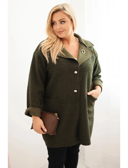 Dámský plášť Plus Size model 22324371 s vlnou a kapsami khaki - K-Fashion