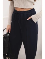 Elegantné nohavice s vysokým pásom a viazaním v páse modré Elegantné nohavice s vysokým pásom a viazaním v páse modré