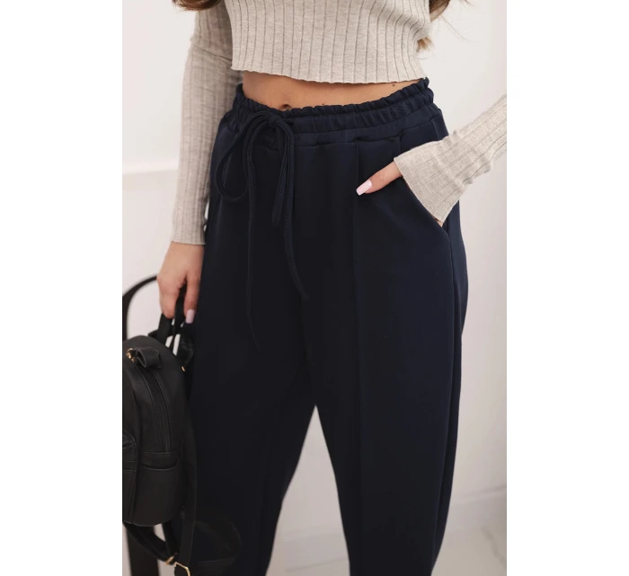 Elegantné nohavice s vysokým pásom a viazaním v páse modré Elegantné nohavice s vysokým pásom a viazaním v páse modré