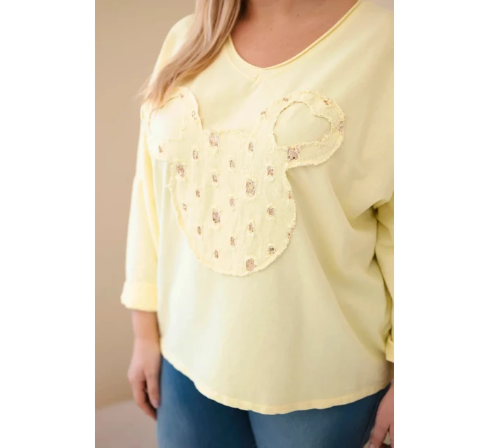 Dámske Plus veľkosť bavlnené V-neck blúzka žltá