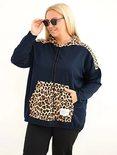 Dámska mikina Plus Size z viskózy s kapucňou a leopardovými vsadkami, granátová