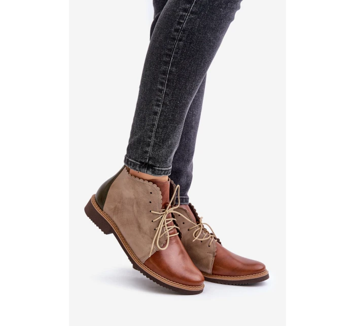 Kožené Botky Na Plochém Podpatku Hnědé Zazoo model 21679956 - NOBO