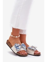 Dámské pantofle s mašlí na korkové platformě modré model 21687419 - Boto Dámské pantofle s mašlí na korkové platformě modré model 21687419 - Boto