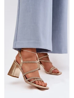 Dámské sandály na podpatku s pásky a kamínky Zlaté Brelia