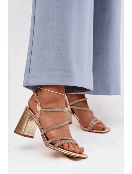 Dámské sandály na podpatku s pásky a kamínky Zlaté Brelia