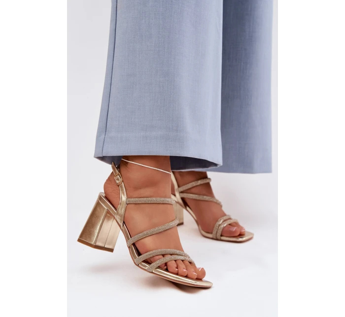 Dámské sandály na podpatku s pásky a kamínky Zlaté Brelia