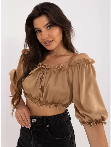 Bluzka LK BZ model 20461029 camelowy - FPrice Bluzka LK BZ model 20461029 camelowy - FPrice