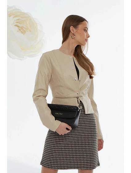 Elegantní koženková bunda model 20758822 béžová - Monnari