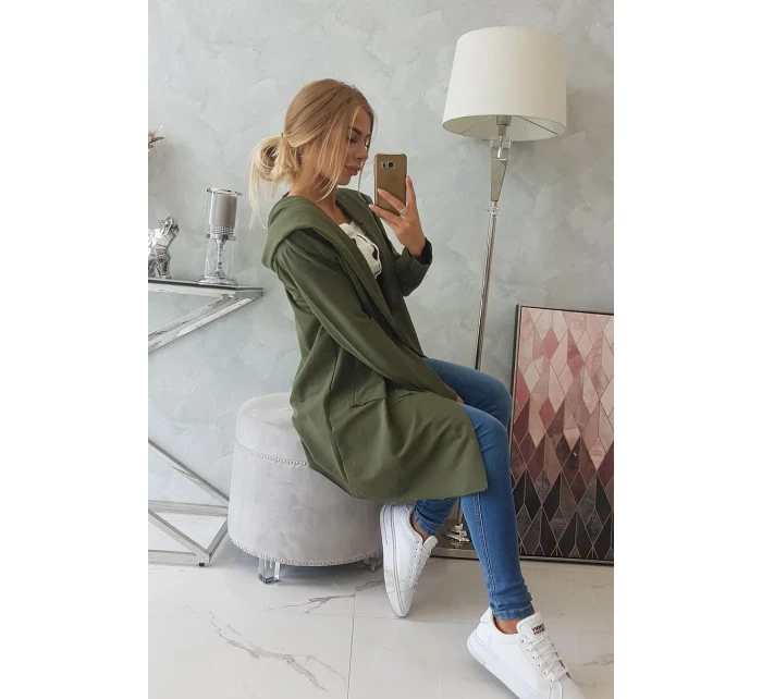 Voľne padnúca khaki bunda s kapucňou