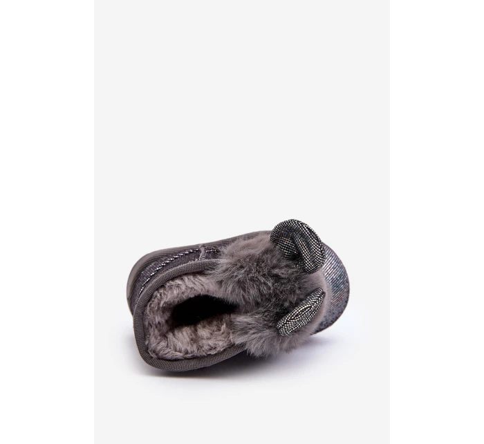 Dziecięce Śniegowce Ocieplane Futerkiem Z Uszkami Szare Betty Dziecięce Śniegowce Ocieplane Futerkiem Z Uszkami Szare Betty