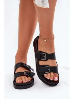 Klapki Damskie Ze Srebrnymi Klamrami Czarne Sonarea