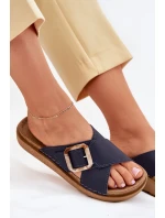 Dámské Kožené Klapky S Přezkou Tmavě Modré model 21702514 - Inblu