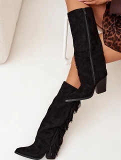 Dámske kovbojské čižmy Tivara s strapcami na podpätku - čierne