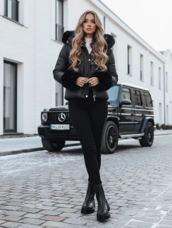 Dámska zimná bunda YOUWARM krátka prešívaná s kožušinou čierna FashionStreet TY5006
