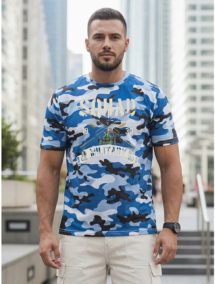 Koszulka męska z nadrukiem niebieska model 22217686 - FashionStreet