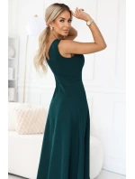 model 21767696 Módní maxi šaty s rozparkem na nohavicích lahvově zelené - numoco model 21767696 Módní maxi šaty s rozparkem na nohavicích lahvově zelené - numoco