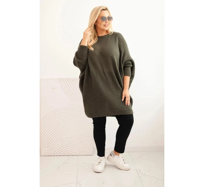 Dámský svetr Plus Size s model 21798603 pončo khaki - K-Fashion Dámský svetr Plus Size s model 21798603 pončo khaki - K-Fashion