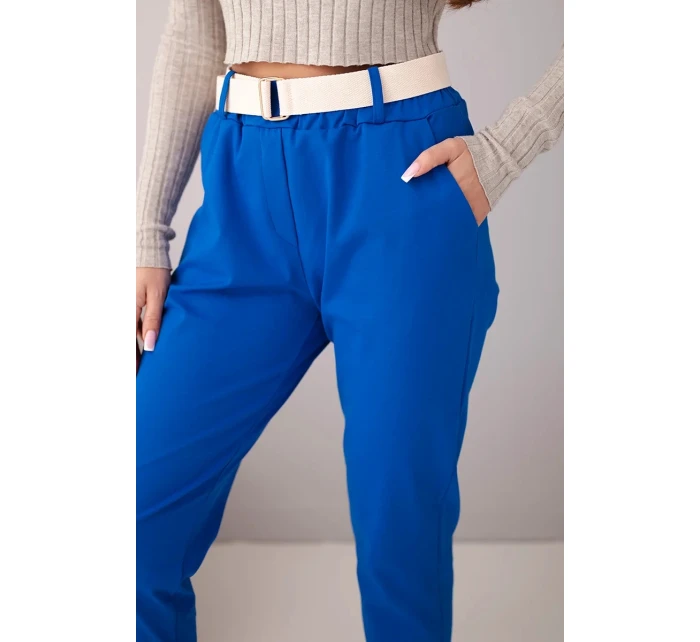 Dámske bavlnené nohavice s opaskom a rozšírenými nohavicami v karmínovej farbe