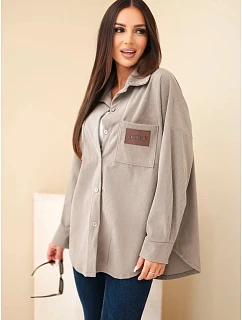 Dámská košile z  oversized s kapsami a dlouhým rukávem fango zelená model 22347750 - K-Fashion