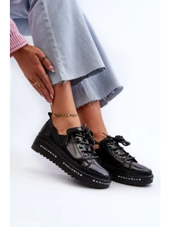 Šněrovací dámské polobotky na platformě z přírodní kůže model 21660188 Černé - S.Barski