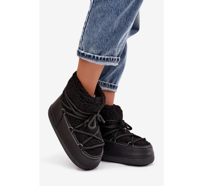 Dámské sněhule s beránkovým kožíškem typu vázané Černé Belira Dámské sněhule s beránkovým kožíškem typu vázané Černé Belira