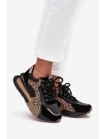 Dámske kožené tenisky na platforme s leopardím vzorom Artiker - čierne Dámske kožené tenisky na platforme s leopardím vzorom Artiker - čierne