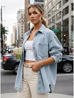 Dámska džínsová košeľová bunda modrá FashionStreet TY5680