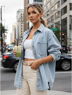 Dámska džínsová košeľová bunda modrá FashionStreet TY5680