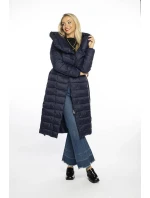 Prešívaný kabát s vysokým golierom a kapucňou tmavomodrý (AG1-J9062C)
