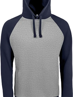 SOL'S Seattle Unisex dvojfarebná mikina s kapucňou a raglánovými rukávmi 25.2998 šedá melírovaná/french navy