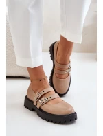 Półbuty Damskie Z Paskami Eko Skórzane Beżowe Terione Półbuty Damskie Z Paskami Eko Skórzane Beżowe Terione