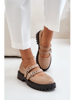 Półbuty Damskie Z Paskami Eko Skórzane Beżowe Terione