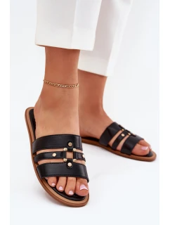 Ploché dámské sandály se zlatým detailem černé model 21700081 - Boto