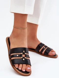 Płaskie Klapki Damskie Ze Złotym Detalem Czarne Noroti