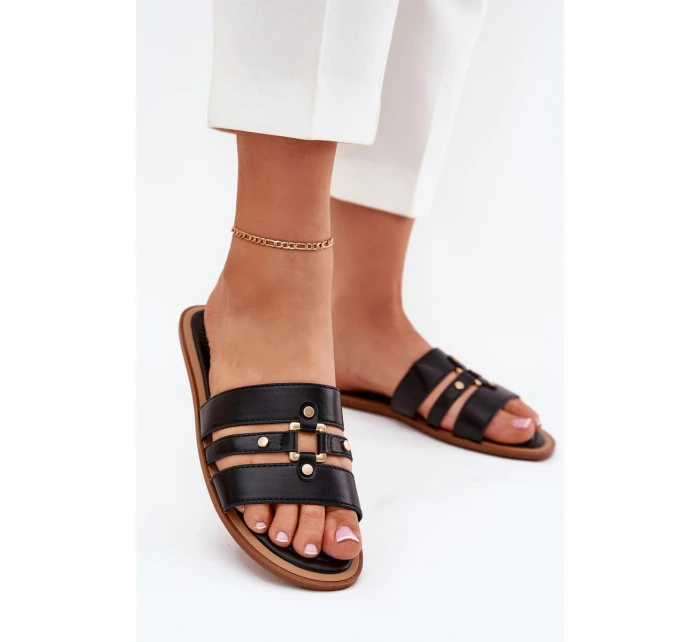 Ploché dámské sandály se zlatým detailem černé model 21700081 - Boto