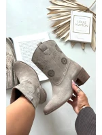 Zamszowe Skórzane Botki Damskie Ażurowe Na Obcasie Zazoo 3844 Cappuccino