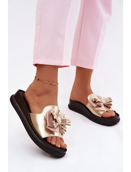 Dámské Sandály Kůže Mašle  Zlaté model 22133732 - S.Barski