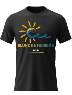 Pánské bavlněné tričko s potiskem - SLUNCE & HURIKÁN - černé