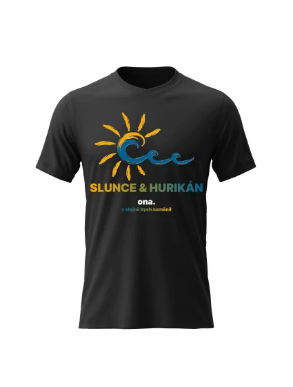 Pánské bavlněné tričko s potiskem - SLUNCE & HURIKÁN - černé