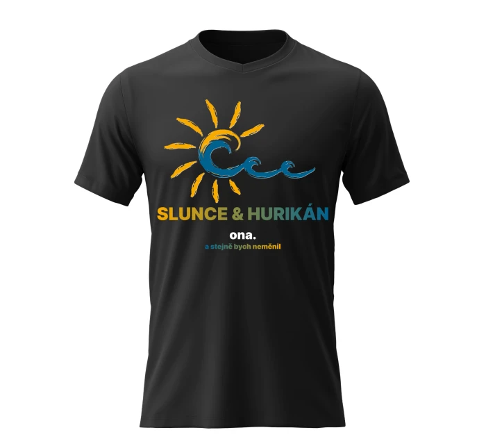 Pánské bavlněné tričko s potiskem - SLUNCE & HURIKÁN - černé
