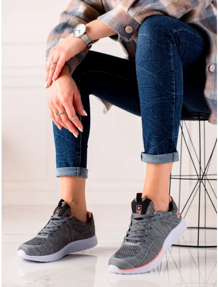 Designové šedo-stříbrné dámské tenisky bez podpatku Designové šedo-stříbrné dámské tenisky bez podpatku