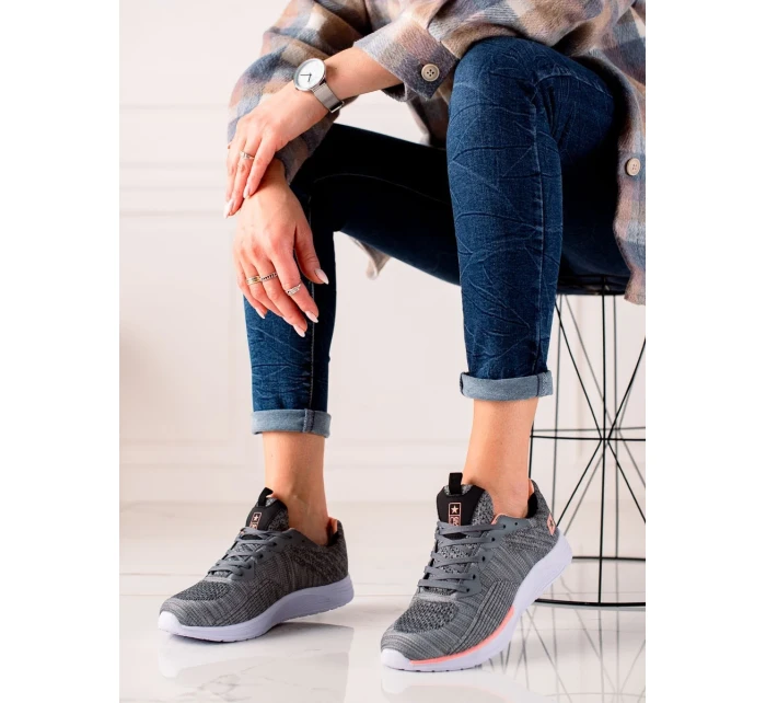 Designové šedo-stříbrné dámské tenisky bez podpatku Designové šedo-stříbrné dámské tenisky bez podpatku