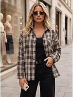 Dámska kockovaná košeľa s bavlnou, béžová, FashionStreet DY0496 Dámska kockovaná košeľa s bavlnou, béžová, FashionStreet DY0496