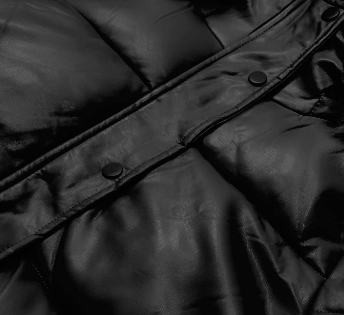 Čierna dámska zimná bunda z ekologickej kože (TY038-1)
