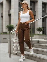 Dámske nohavice s vysokým pásom a opaskom hnedé FashionStreet UY2920