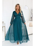 – elegantní maxi šaty s výstřihem do V – mořská zelená model 22342737 - numoco basic