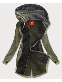 Khaki-čierna dámska dlhá mikina s kapucňou (532)