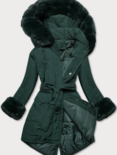 Tmavozelená dámska zimná bunda s opaskom (F7039-4)