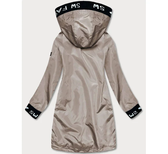 Tenká béžová dámska bunda s ozdobnou lemovkou (B8145-12)