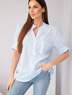 Dámska bavlnená blúzka s krátkym rukávom a vreckom modrá